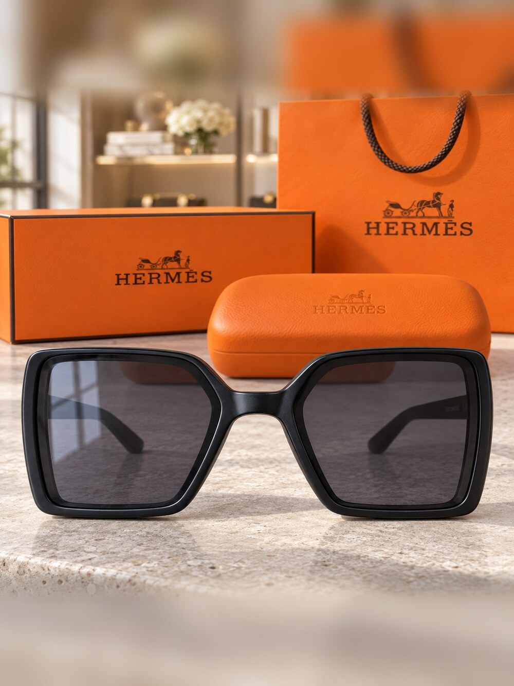 Hermes Matte Black H Square Sunglasses - Picture 5 of 6